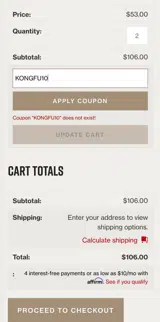 KONGFU10 coupon verification screenshot