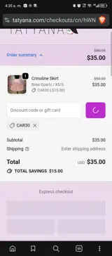 CAR30 coupon verification screenshot