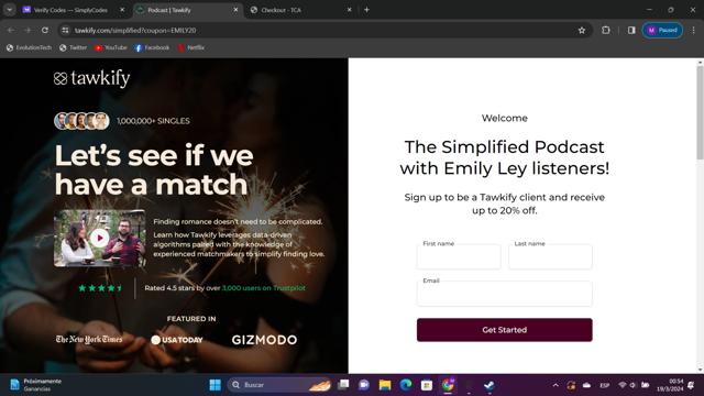 Tawkify checkout page showing Tawkify promo code box | Screenshot taken by SimplyCodes community member on Mar 19, 2024