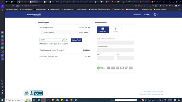 Tax Extension checkout page showing Tax Extension promo code box | Screenshot taken by SimplyCodes community member on Jul 6, 2024