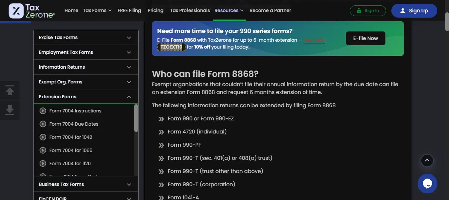 TaxZerone promo code screenshot showing code TZOEXT10 applied at TaxZerone checkout page. Uploaded by SimplyCodes community member 111111 on Sep 21, 2025