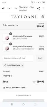 ILOVETAYLOANI coupon verification screenshot