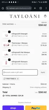 FIRSTTIME10 coupon verification screenshot