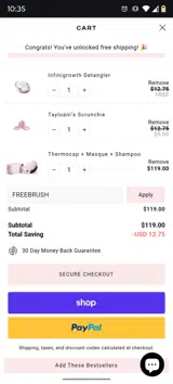 FREEBRUSH coupon verification screenshot