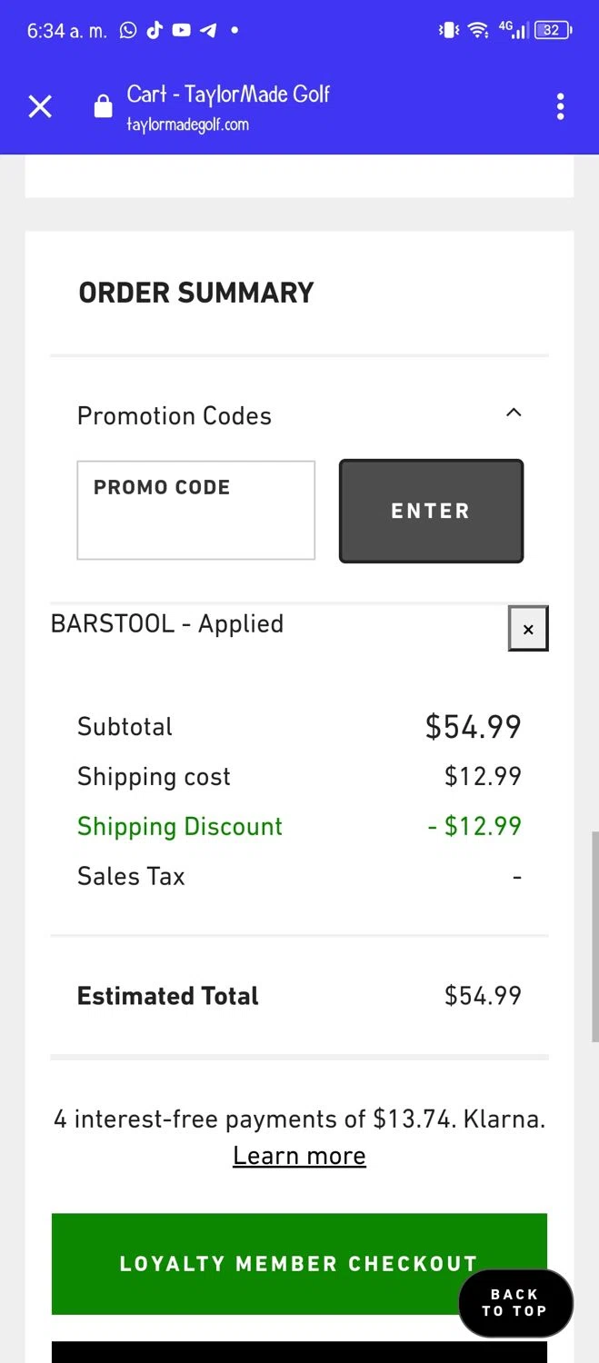 where to use Taylor Made Golf promo code box