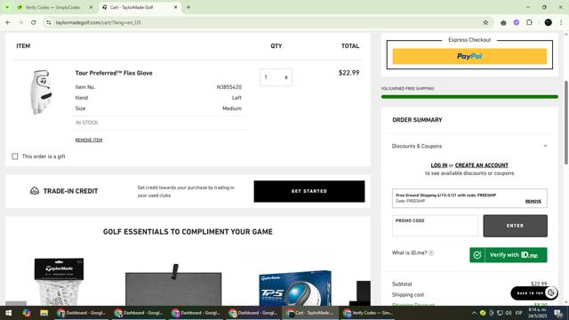 Taylormade Golf checkout page showing Taylormade Golf promo code box | Screenshot taken by SimplyCodes community member on May 24, 2025