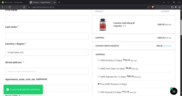 Triggered Brand checkout page showing Triggered Brand promo code box | Screenshot taken by SimplyCodes community member on May 23, 2025