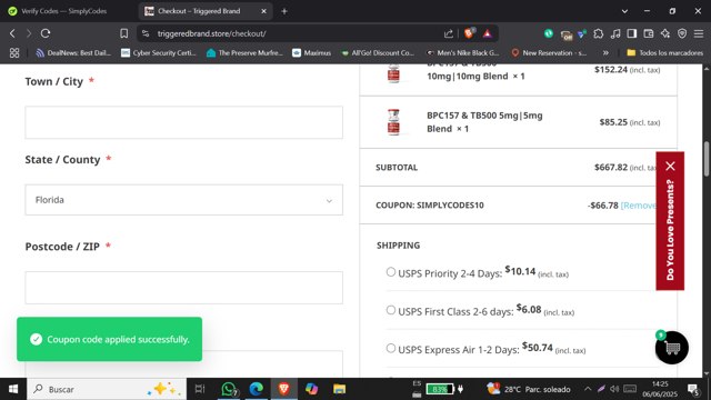 Triggered Brand checkout page showing Triggered Brand promo code box | Screenshot taken by SimplyCodes community member on Jun 6, 2025