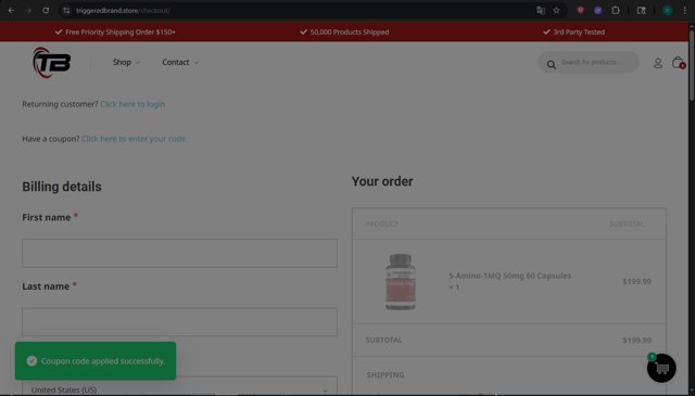 Triggered Brand checkout page showing Triggered Brand promo code box | Screenshot taken by SimplyCodes community member on Jun 6, 2025