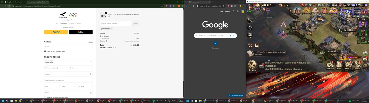 TCL RayNeo promo code screenshot showing code RayNeo3% applied at TCL RayNeo checkout page. Uploaded by SimplyCodes community member Davoxeneixe on Oct 3, 2025