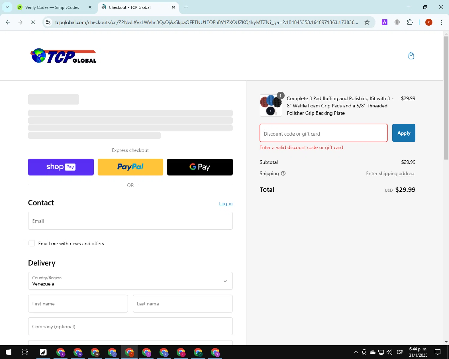 TCP Global coupon code screenshot showing code CYBER2020 applied at TCP Global checkout page. Uploaded by SimplyCodes community member PrimeGuardian7348 on Jan 31, 2025