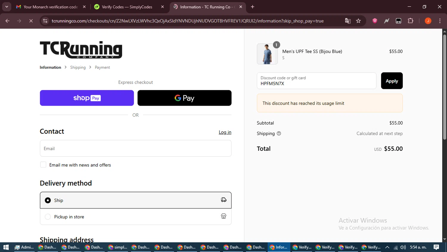 TC Running Company discount code screenshot showing code HPFM5N7X applied at TC Running Company checkout page. Uploaded by SimplyCodes community member NobleAce2304 on Jun 4, 2025