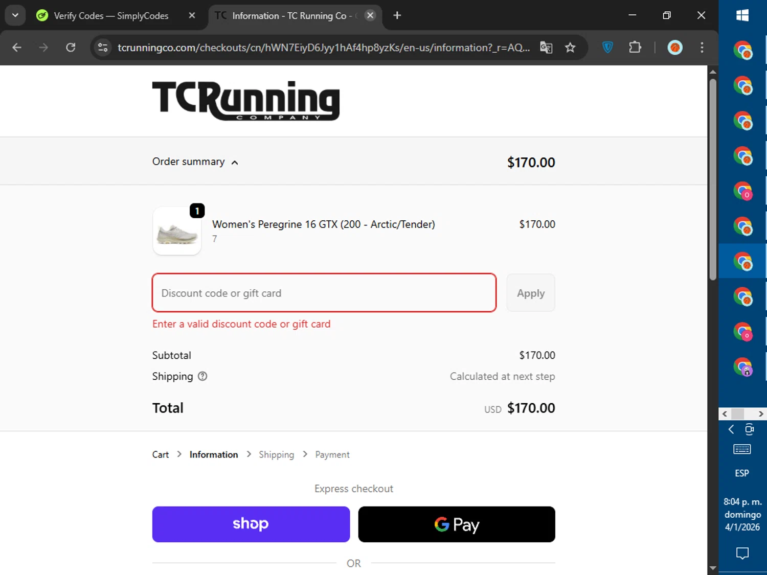 TC Running Company discount code screenshot showing code RUNSQUAD$5 applied at TC Running Company checkout page. Uploaded by SimplyCodes community member SalePhoenix823 on Jan 5, 2026