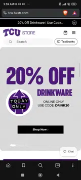 TCU Horned Frogs coupon verification screenshot