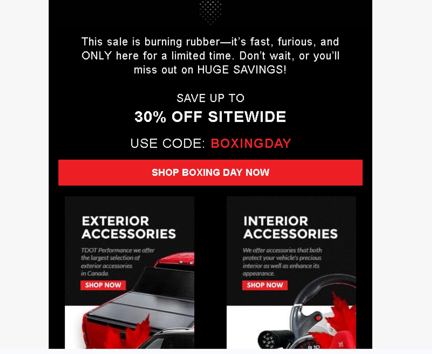 TDotPerformance coupon code screenshot showing code BOXINGDAY applied at TDotPerformance checkout page. Uploaded by SimplyCodes community member Logoteam on Dec 26, 2025