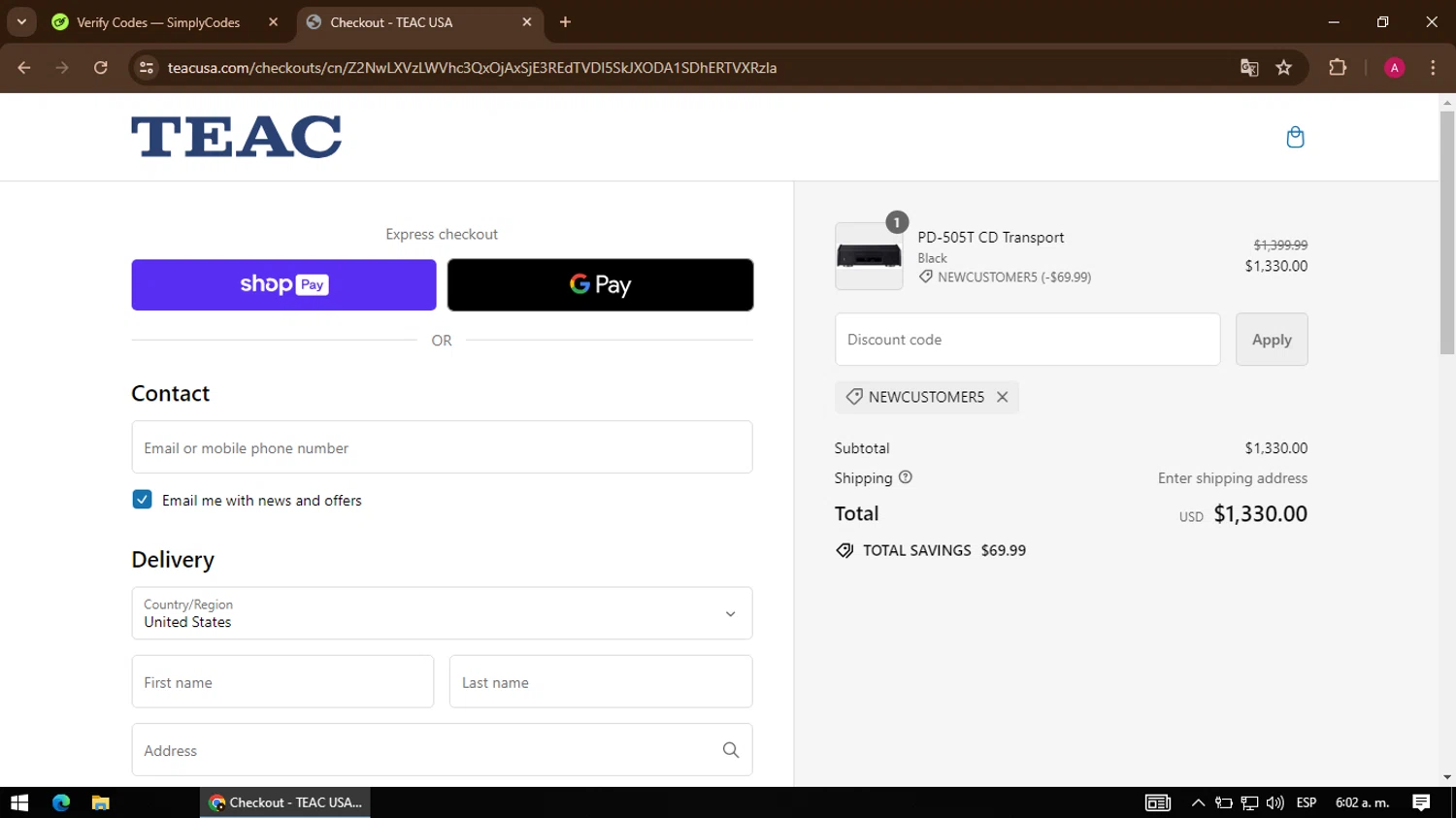 where to use TEAC promo code box