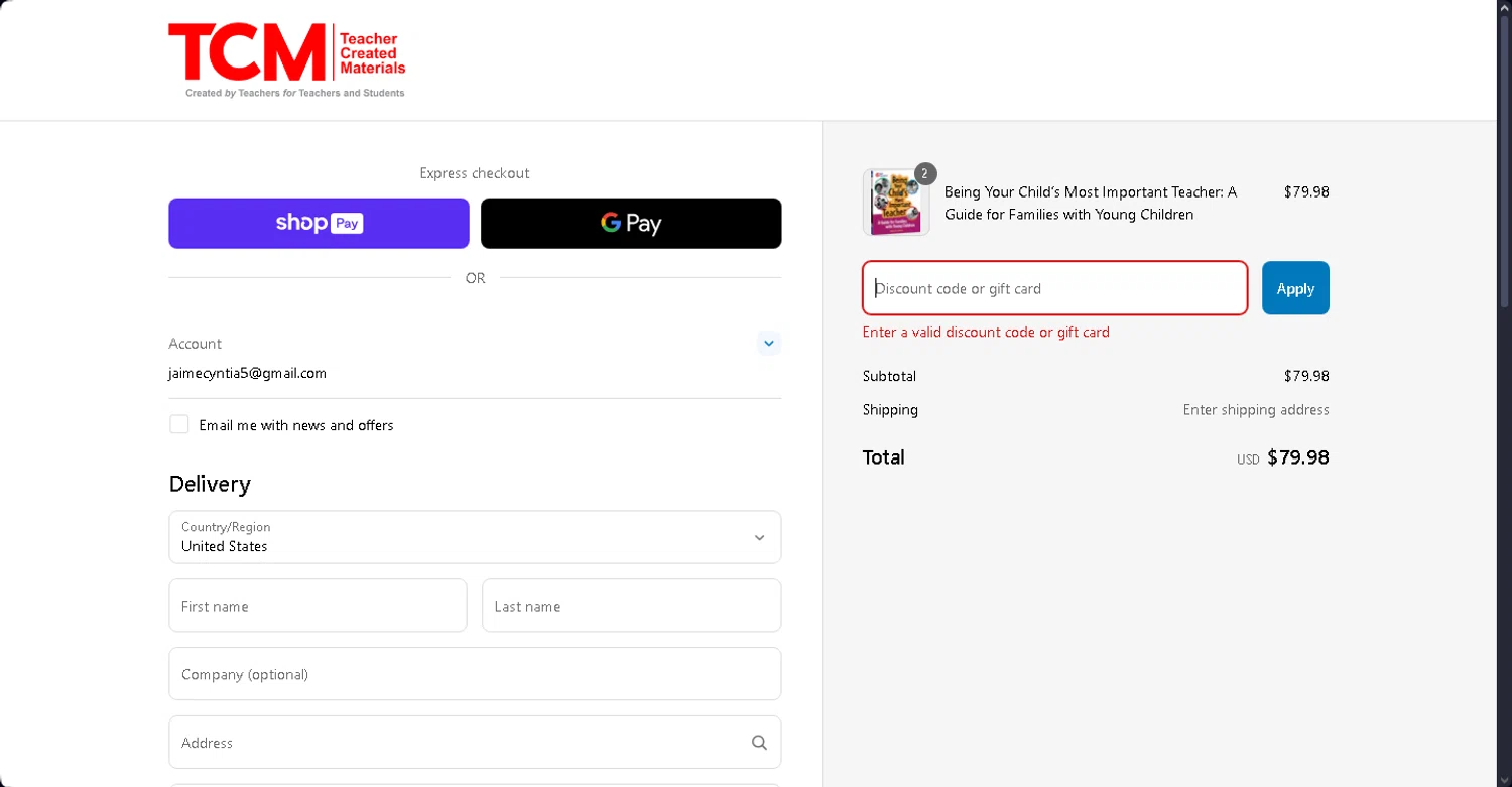 Teacher Created Materials coupon code screenshot showing code SAVE20 applied at Teacher Created Materials checkout page. Uploaded by SimplyCodes community member Cintirivero on Mar 15, 2025
