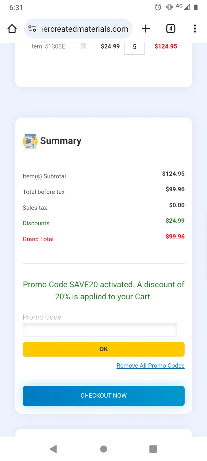 Teacher Created Materials checkout page showing Teacher Created Materials coupon code box | Screenshot taken by SimplyCodes community member on Aug 27, 2024