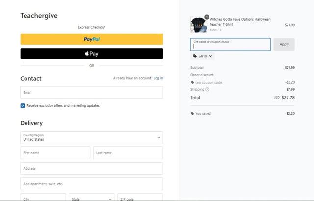 Teachergive checkout page showing Teachergive coupon code box | Screenshot taken by SimplyCodes community member on Jul 27, 2025