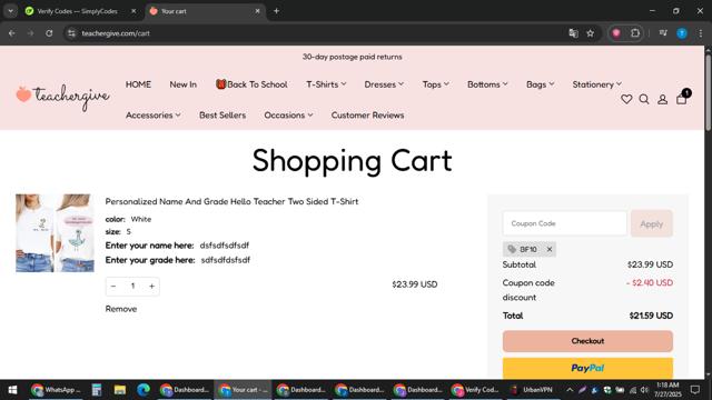 Teachergive checkout page showing Teachergive coupon code box | Screenshot taken by SimplyCodes community member on Jul 27, 2025