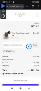 teac77 coupon verification screenshot