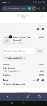 extrasavings20 coupon verification screenshot