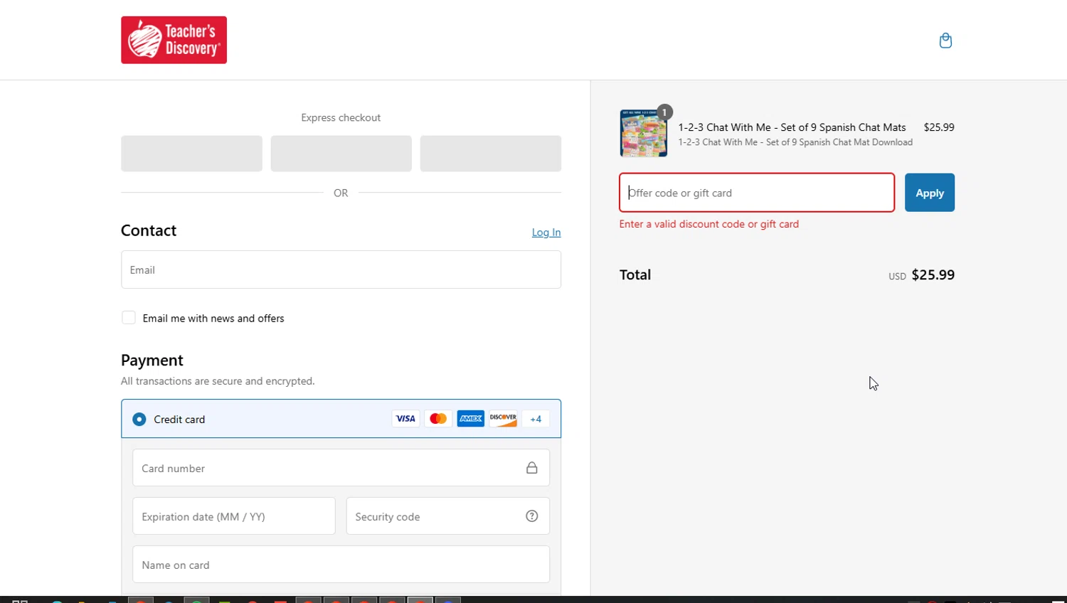 Teacher's Discovery promo code screenshot showing code SURVEY5 applied at Teacher's Discovery checkout page. Uploaded by SimplyCodes community member Rayyyyyy on Jan 26, 2025