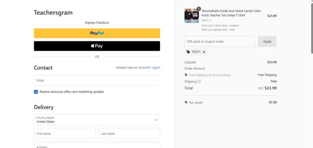 Teachersgram checkout page showing Teachersgram coupon code box | Screenshot taken by SimplyCodes community member on Aug 16, 2025