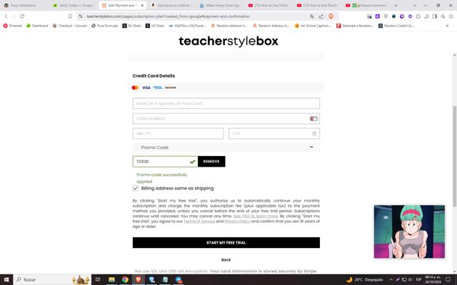 Teacher Style Box checkout page showing Teacher Style Box promo code box | Screenshot taken by SimplyCodes community member on Oct 24, 2024