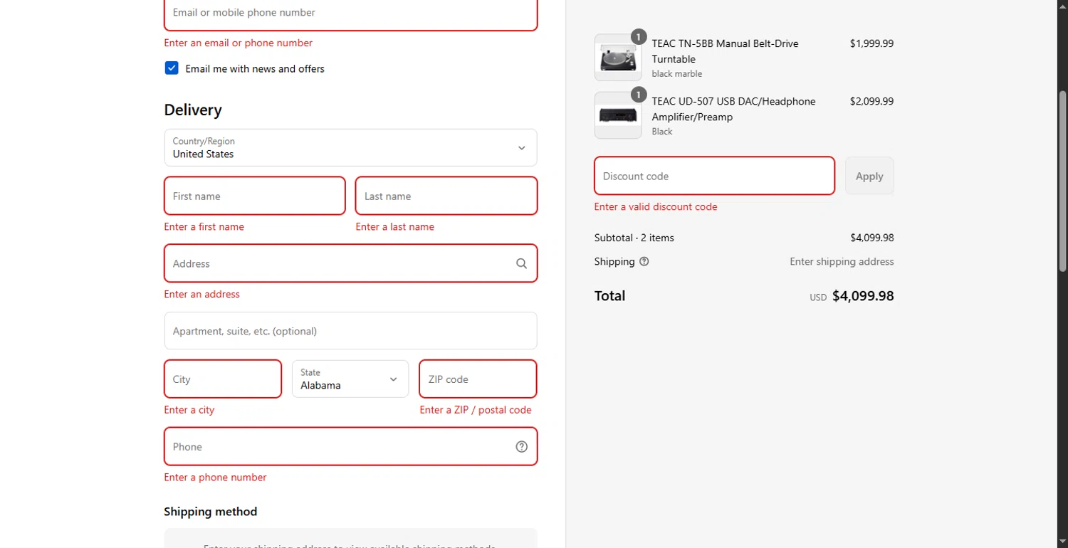 TEAC USA promo code screenshot showing code 10OFF applied at TEAC USA checkout page. Uploaded by SimplyCodes community member PennyOwl696 on Aug 21, 2025
