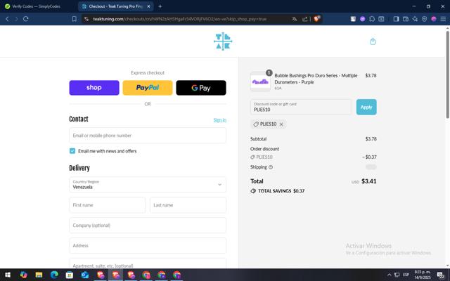Teak Tuning checkout page showing Teak Tuning discount code box | Screenshot taken by SimplyCodes community member on Sep 15, 2025