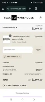 Welcome100 coupon verification screenshot