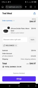 welcome25 coupon verification screenshot