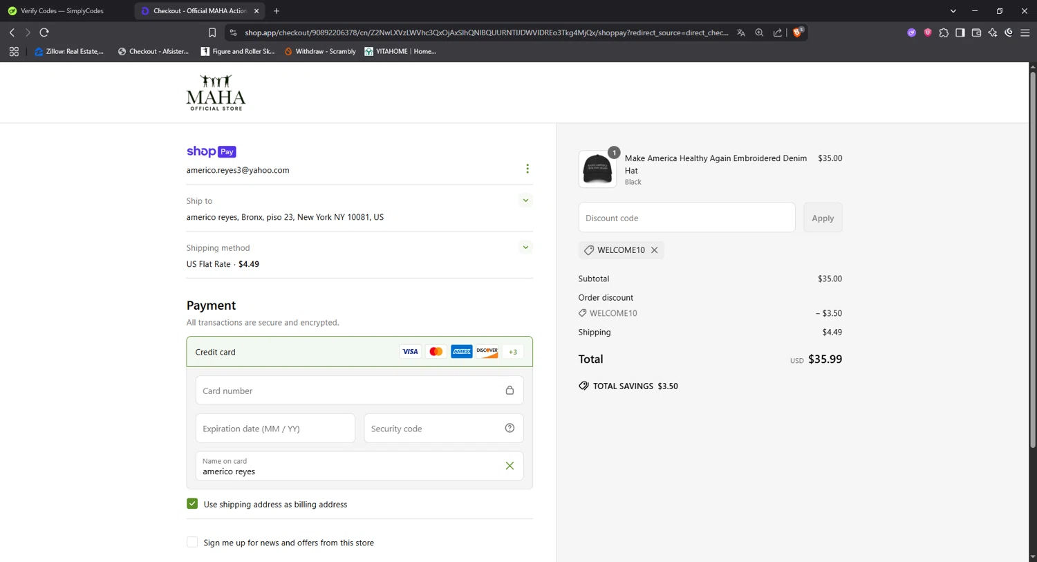 Team Kennedy promo code screenshot showing code WELCOME10 applied at Team Kennedy checkout page. Uploaded by SimplyCodes community member Angel14 on Jun 14, 2025