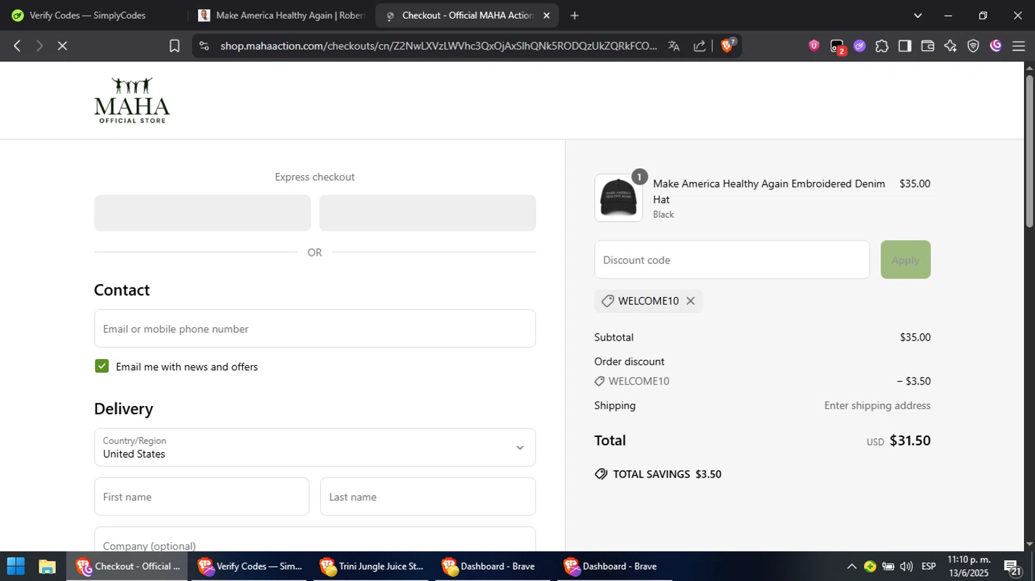 Team Kennedy checkout page showing Team Kennedy promo code box | Screenshot taken by SimplyCodes community member on Jun 14, 2025