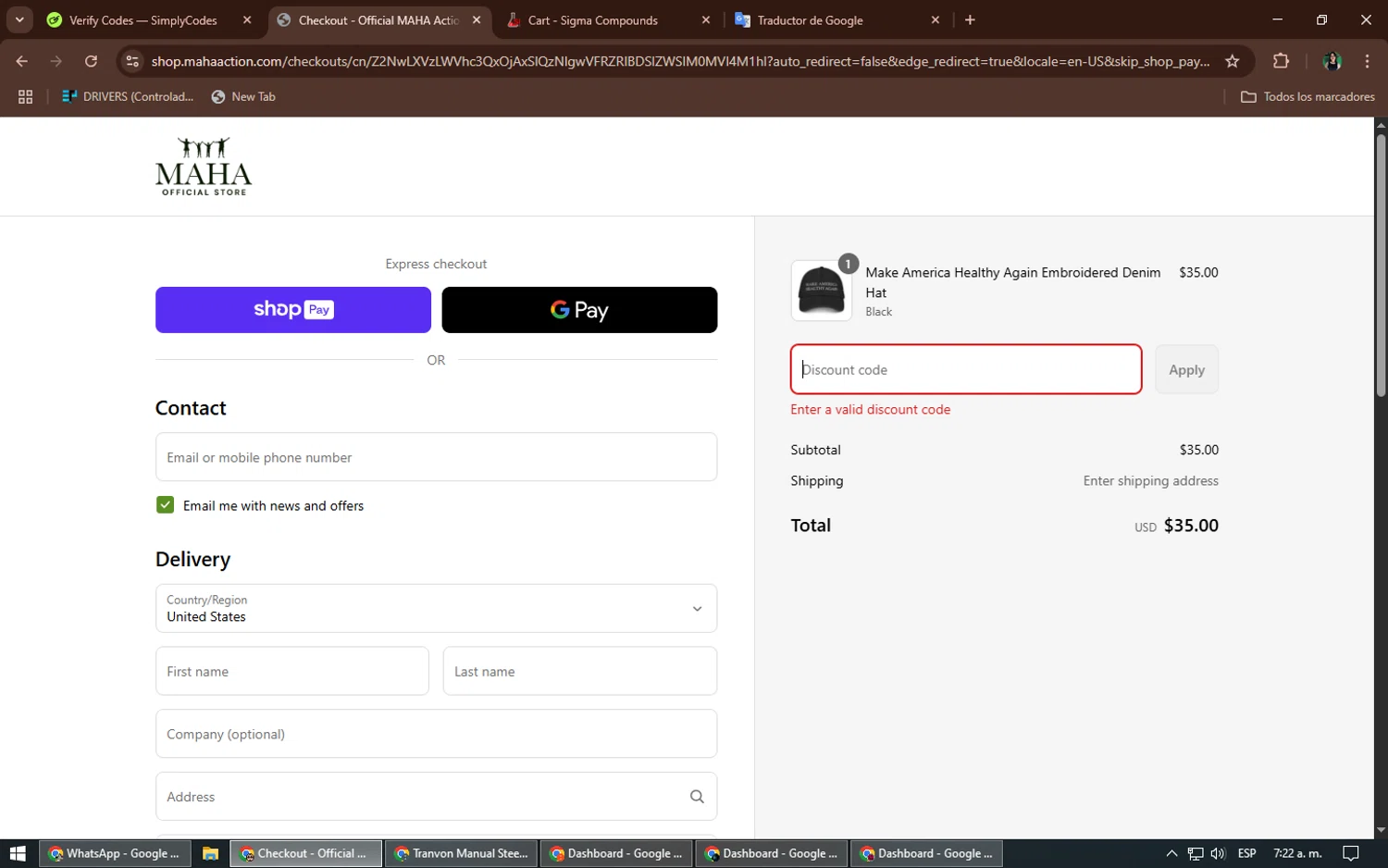 Team Kennedy promo code screenshot showing code RFK10 applied at Team Kennedy checkout page. Uploaded by SimplyCodes community member TheWizard on Apr 30, 2025