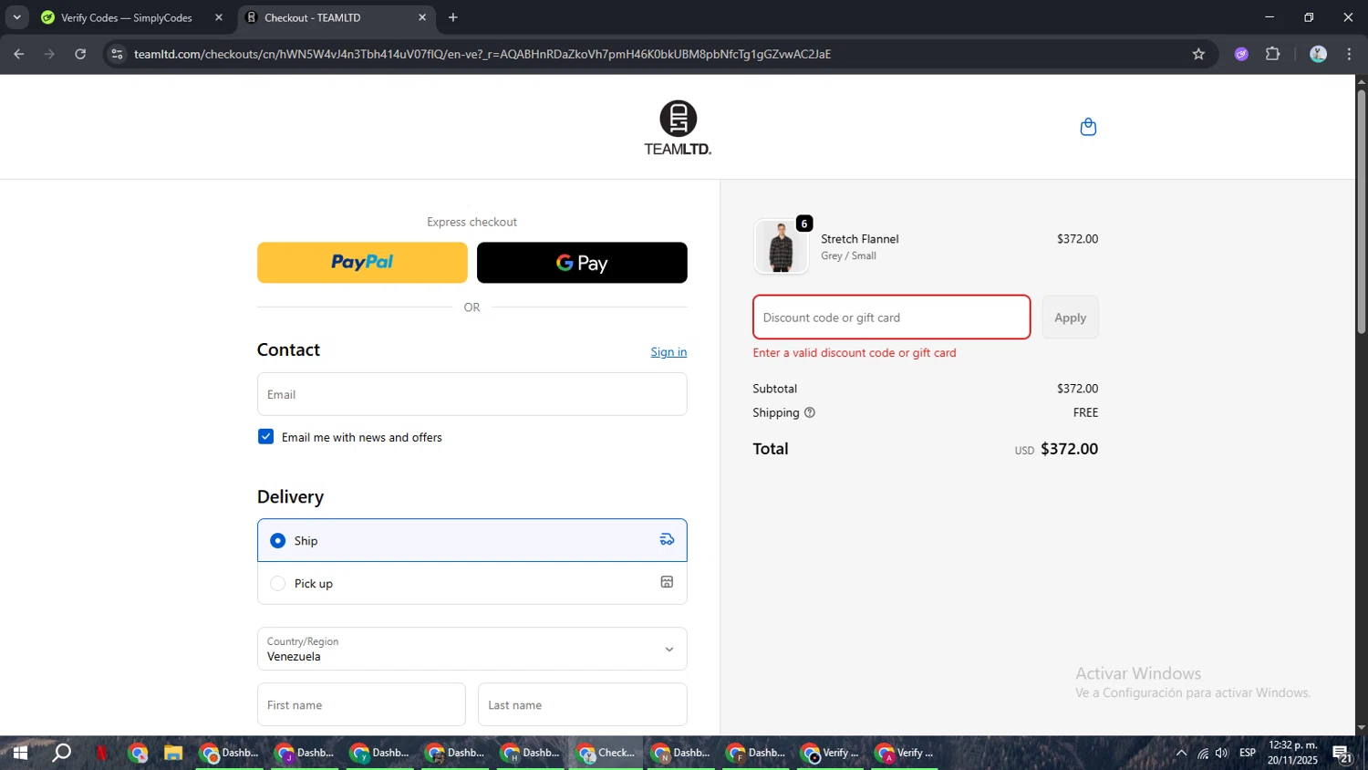 TEAMLTD promo code screenshot showing code LTDFAM applied at TEAMLTD checkout page. Uploaded by SimplyCodes community member ShrewdSeeker6165 on Nov 20, 2025