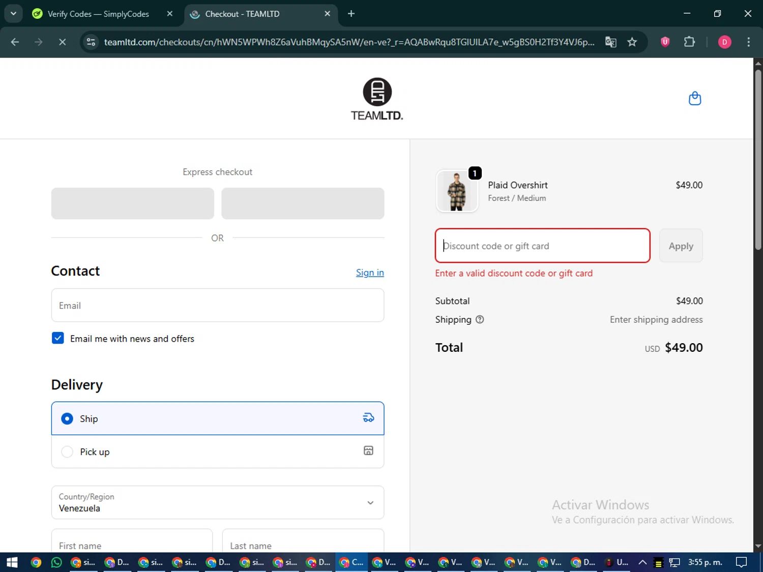TEAMLTD promo code screenshot showing code THANKYOU applied at TEAMLTD checkout page. Uploaded by SimplyCodes community member MoneySeeker7165 on Nov 20, 2025
