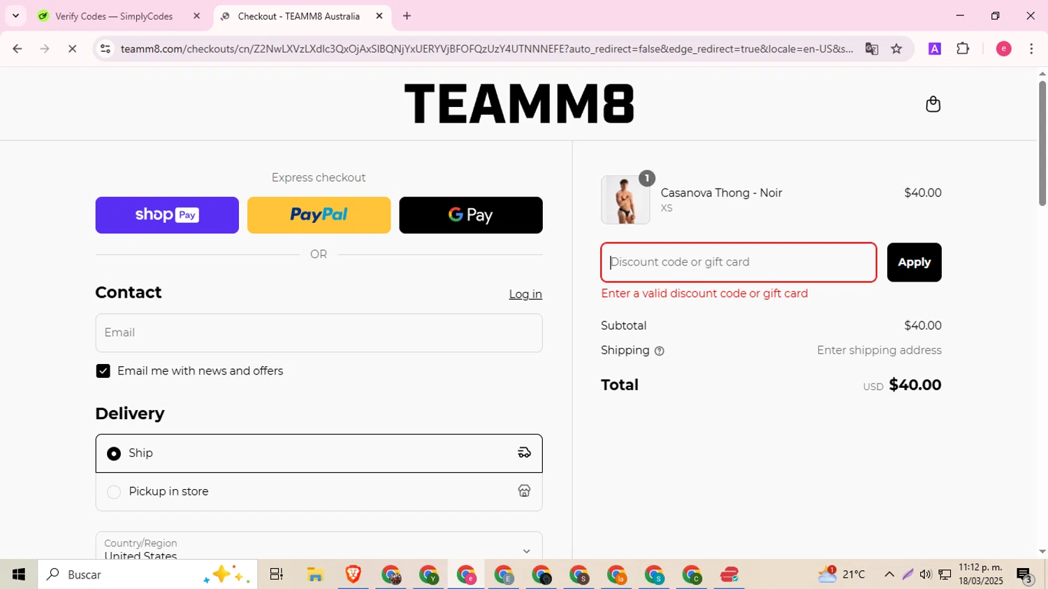 Teamm8 discount code screenshot showing code NEWBIE15 applied at Teamm8 checkout page. Uploaded by SimplyCodes community member Haaland on Mar 19, 2025