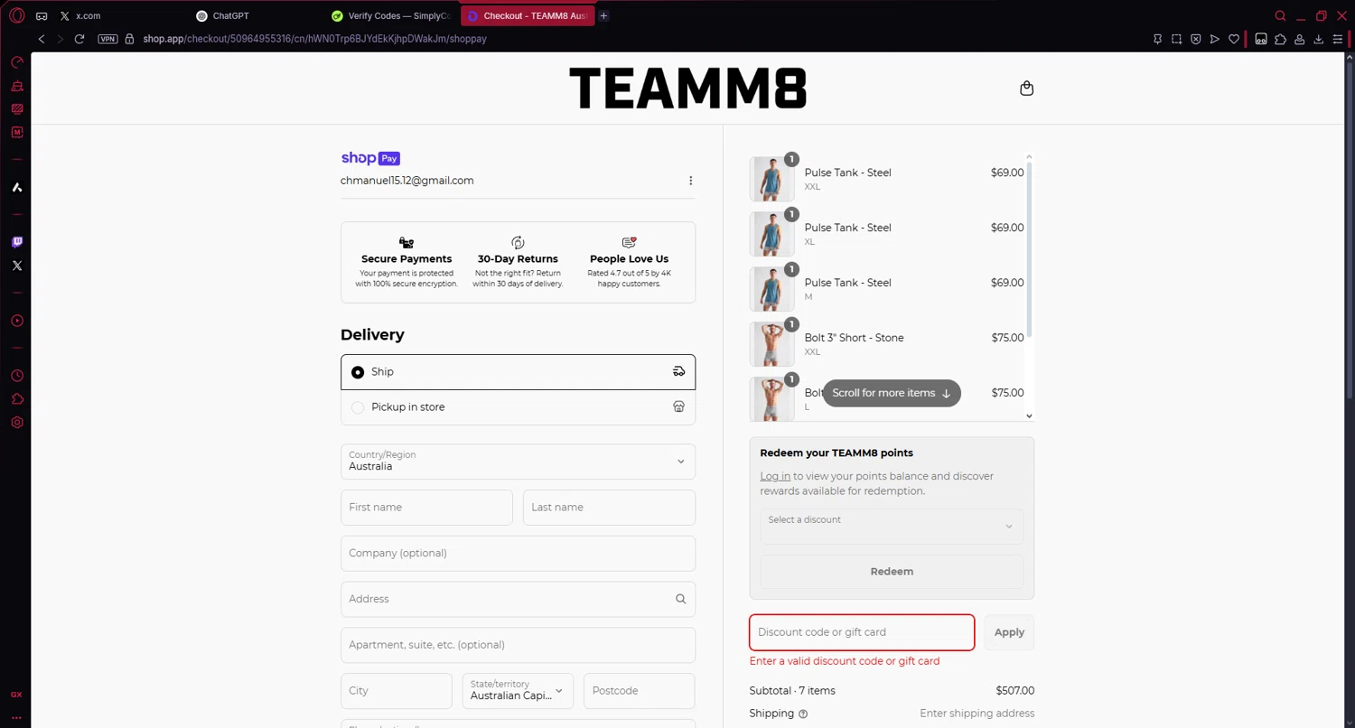 Teamm8 discount code screenshot showing code WELCOMEBACK applied at Teamm8 checkout page. Uploaded by SimplyCodes community member Veigarwaton on Jul 11, 2025