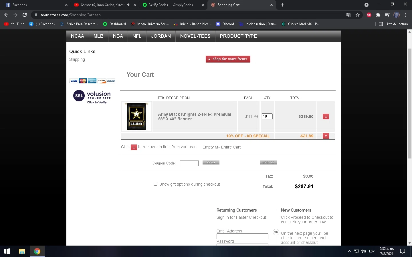 Team Store checkout page showing Team Store promo code box | Screenshot taken by SimplyCodes community member on Aug 7, 2021