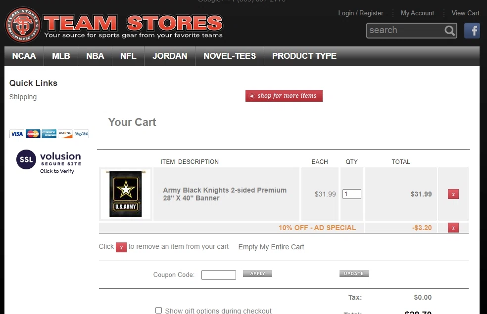 Team Store checkout page showing Team Store promo code box | Screenshot taken by SimplyCodes community member on Mar 30, 2022