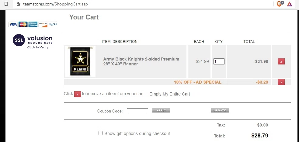 Team Store checkout page showing Team Store promo code box | Screenshot taken by SimplyCodes community member on May 4, 2021