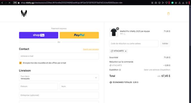 Team Vitality checkout page showing Team Vitality promo code box | Screenshot taken by SimplyCodes community member on Feb 12, 2025