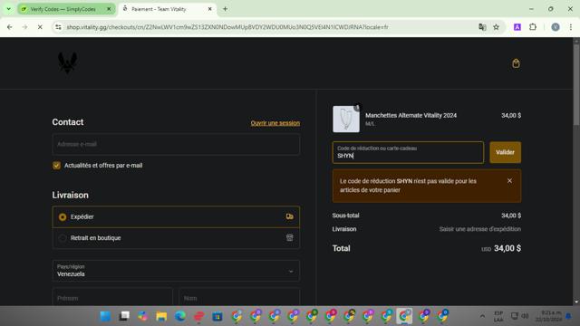 Team Vitality checkout page showing Team Vitality promo code box | Screenshot taken by SimplyCodes community member on Oct 22, 2024