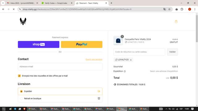 Team Vitality checkout page showing Team Vitality promo code box | Screenshot taken by SimplyCodes community member on Nov 27, 2024