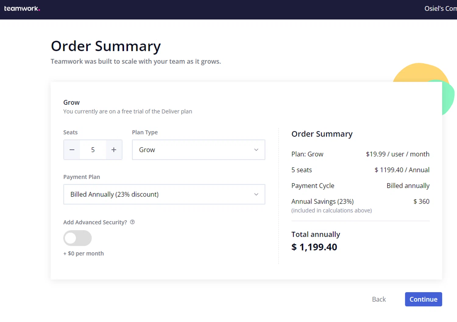 Teamwork checkout page showing Teamwork promo code box | Screenshot taken by SimplyCodes community member on Dec 18, 2023