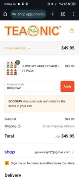 Teaonic coupon verification screenshot