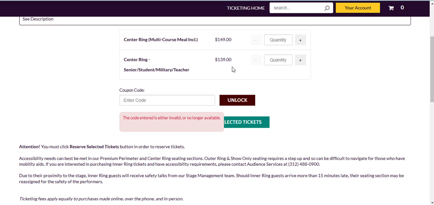 Teatro ZinZanni discount code screenshot showing code GIMMECHAOS applied at Teatro ZinZanni checkout page. Uploaded by SimplyCodes community member RewardMonarch5847 on Feb 1, 2025