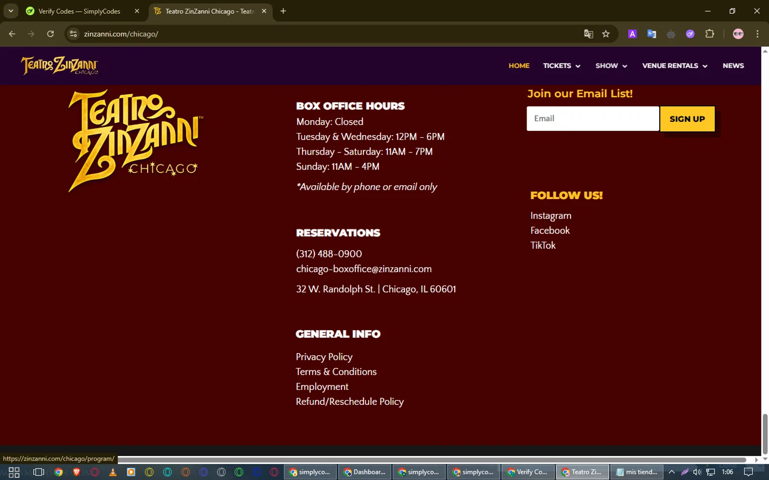 Teatro ZinZanni checkout page showing Teatro ZinZanni discount code box | Screenshot taken by SimplyCodes community member on Apr 6, 2025